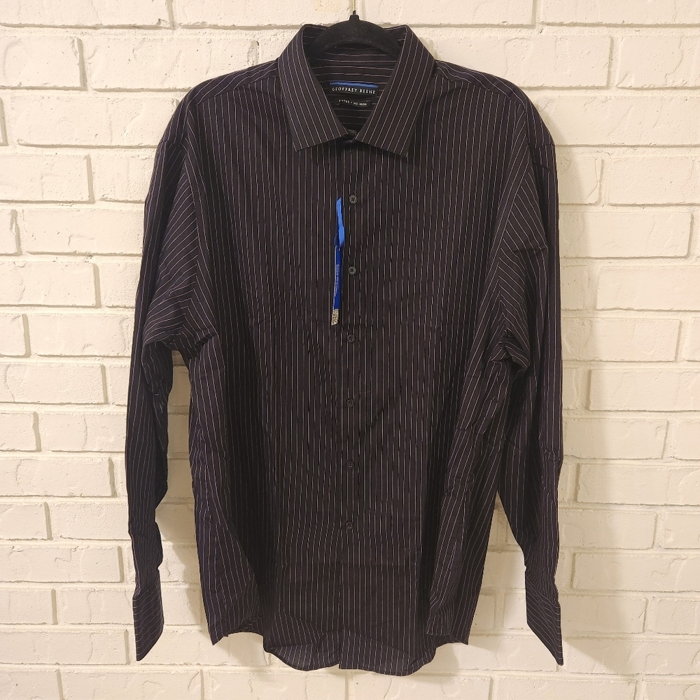 Geoffrey Beene Fitted Men's Black Striped Shirt